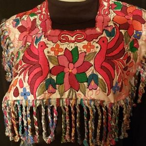 Embroidered Guatemalan Huipil Finged Cape